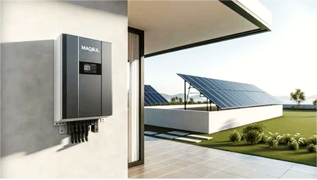 A smart solar power inverter mounted on a wall in a Big Island home, converting DC solar energy into usable AC electricity.
